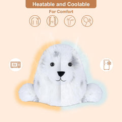 SuzziPals seal plush used as a cold pack for fatigue relief.