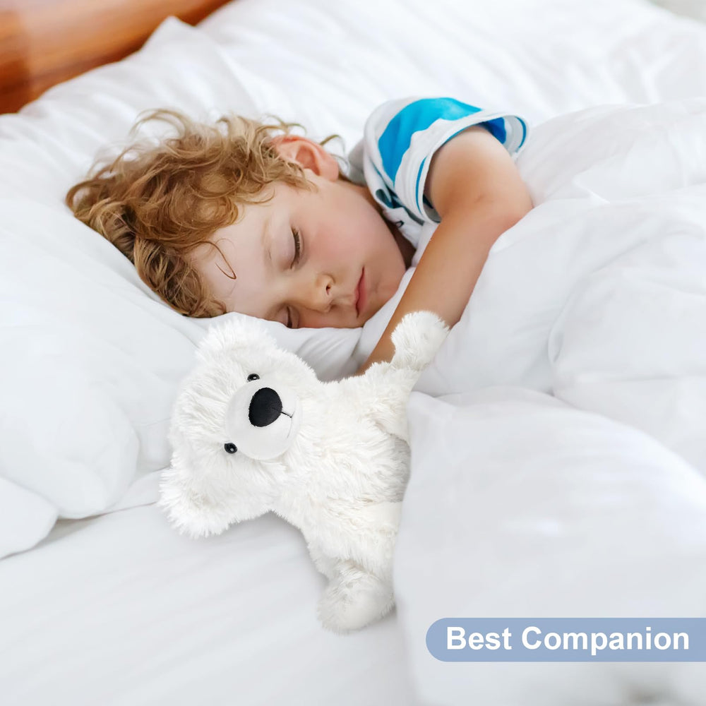 SuzziPals soft fur polar bear comforts kids during playtime and bedtime.