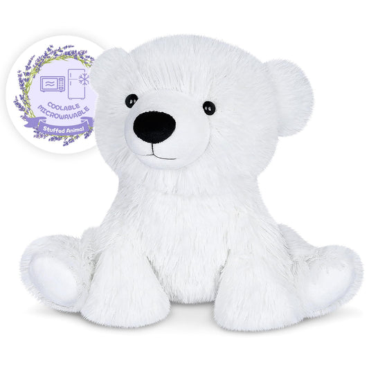 SuzziPals warming polar bear plush offers cozy stress relief.