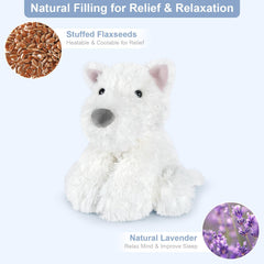 SuzziPals Westie plush heated in microwave for soothing warmth