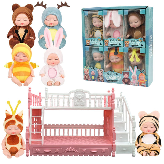 SwankyStyle mini baby dolls with bunk bed for imaginative play and storytelling
