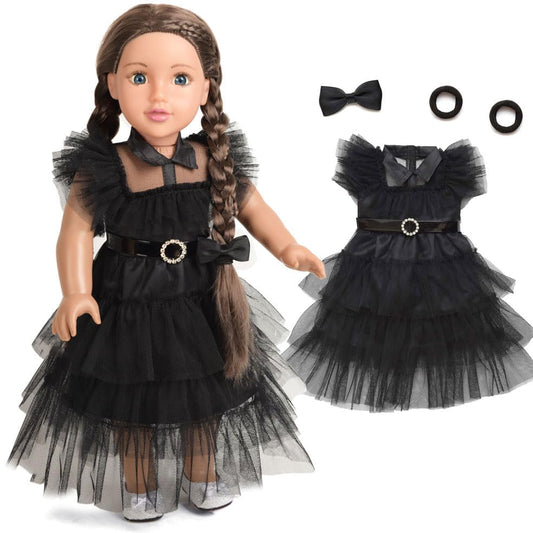 Sweet Dolly black lace dress for 18-inch dolls, elegant party look