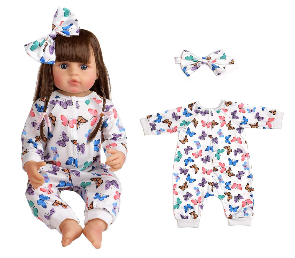 Sweet Dolly butterfly pattern jumpsuit with butterfly bow headband for stylish playtime
