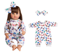 Sweet Dolly butterfly pattern jumpsuit with butterfly bow headband for stylish playtime