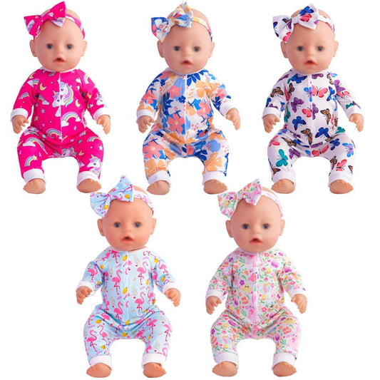 Sweet Dolly hot pink unicorn jumpsuit for 14–18 inch dolls, ideal for imaginative play.