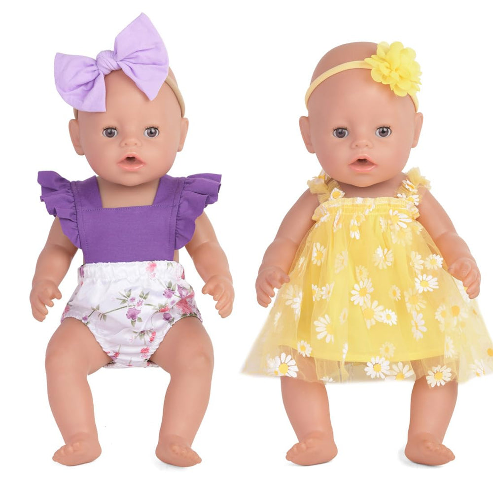 Sweet Dolly purple baby princess bodysuit with purple bow headband for pretend elegance