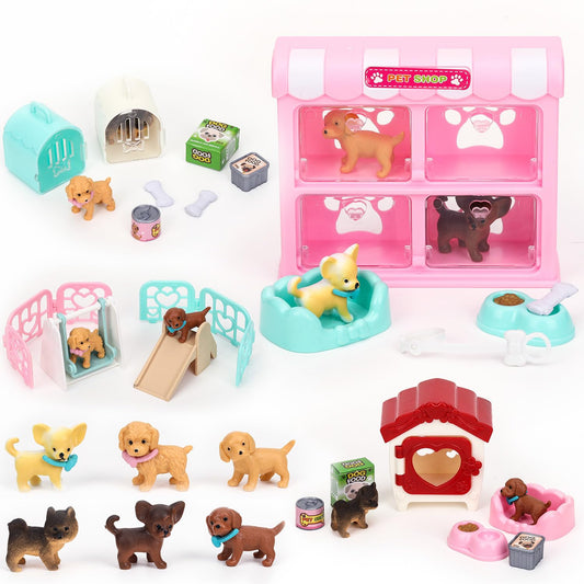 SweetAce 32Pcs dog toy playset vivid figures for imaginative pretend play