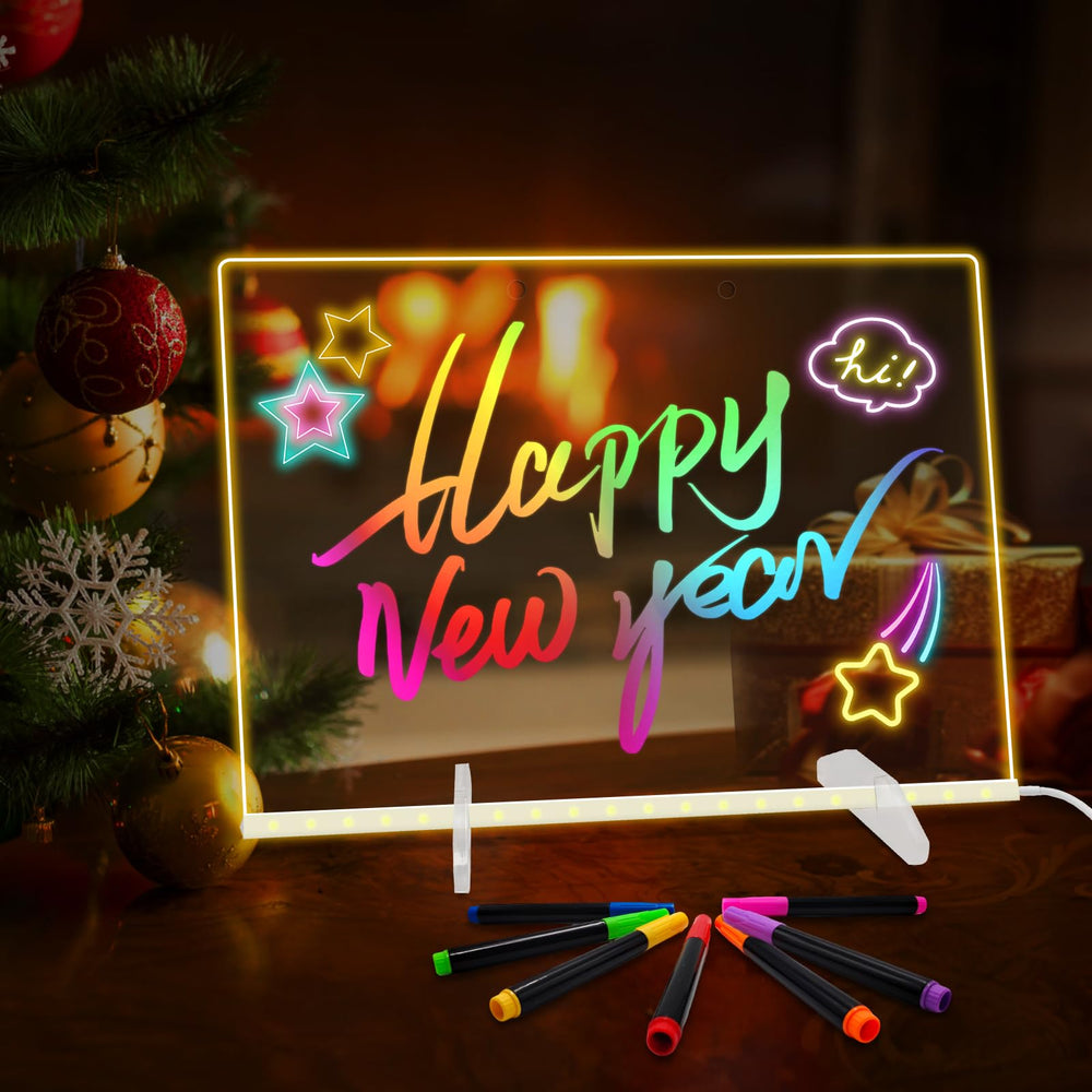 Sweetone LED dry erase board on a desk with colorful illumination for reminders