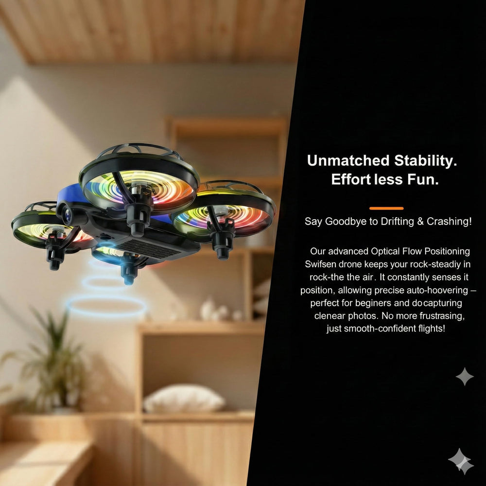 Swifsen Drones for Kids colored lights illuminate safe indoor flights