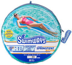 SwimWays pool lounger measures 68x35x6 inches and supports up to 250 lbs.