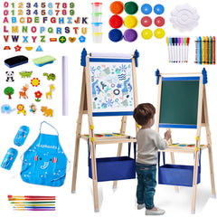 SWINSKUAD art easel with double-sided magnetic whiteboard and chalk board for kids.