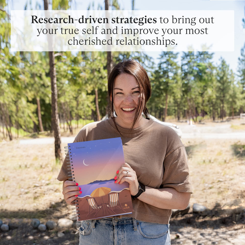 Switch Research Emotions Journal affirmation pages encourage positive routines.