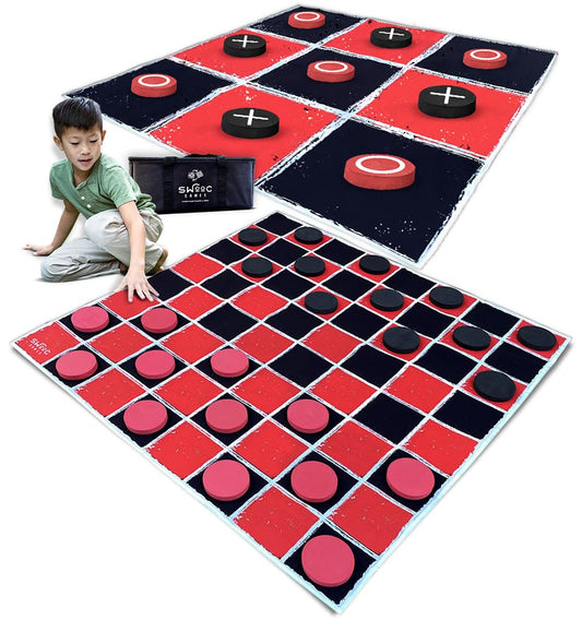 SWOOC Games 2-in-1 giant checkers on a 4x4 mat for outdoor play