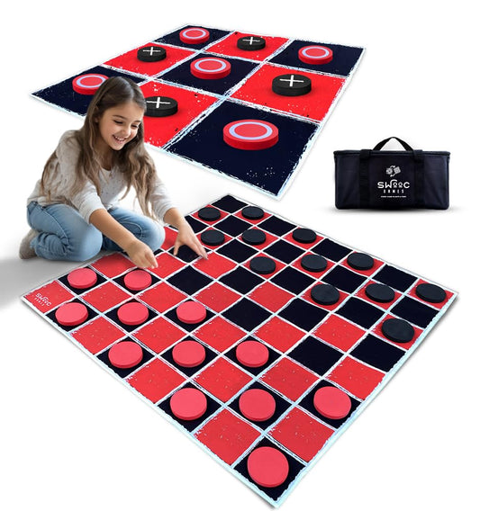 SWOOC Games giant checkers mat on lawn for outdoor family fun