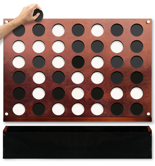 SWOOC Games wall-mounted giant 4-in-a-row board on a modern living room wall.