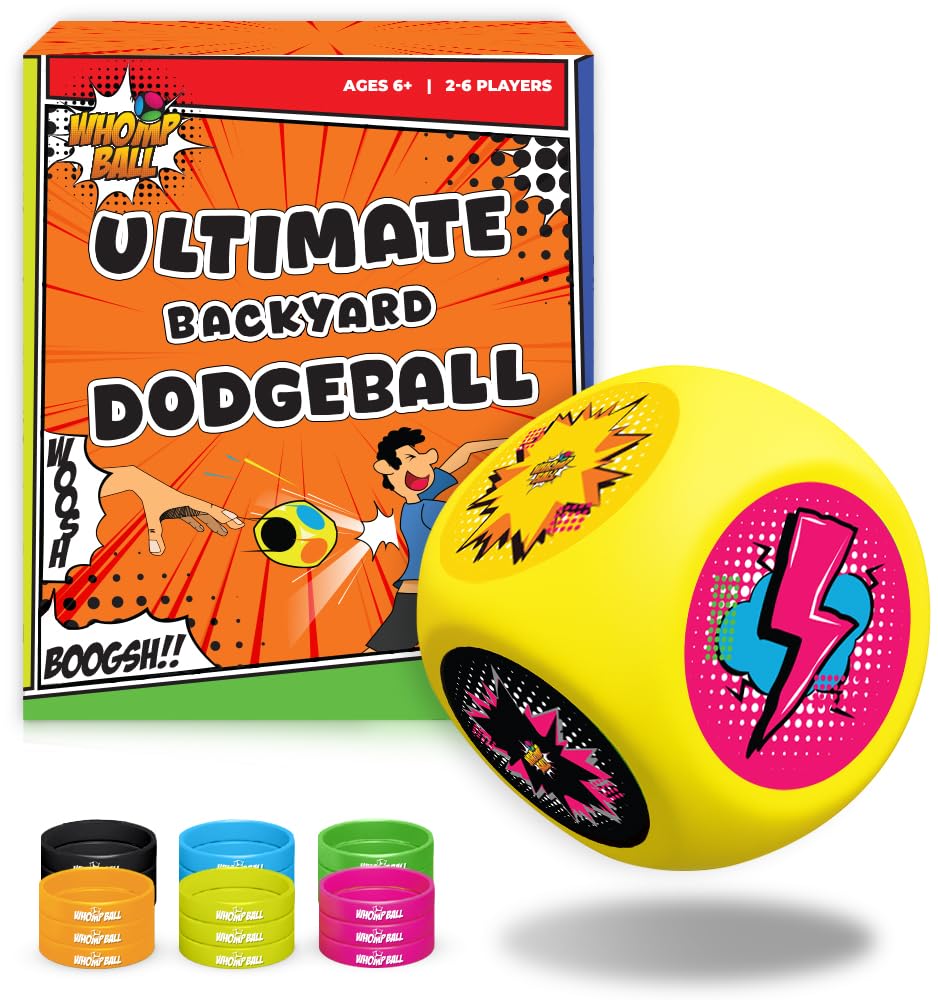 Swooc Whomp Ball foam dice for backyard dodgeball play in sunlight.