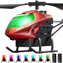 SYMA RC helicopter front view during hover, precise control.