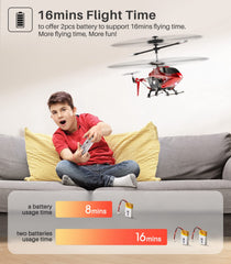 SYMA S107H-E side view highlights flexible blades for safe learning.