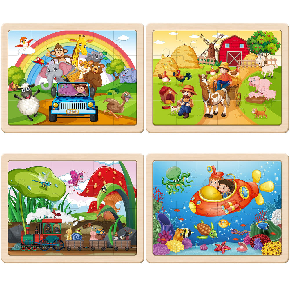 SYNARRY four-in-one puzzle set close-up with bright pieces for visual engagement.