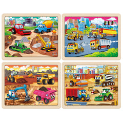 SYNARRY assembled 24-piece vehicle puzzle reveals a busy construction scene for kids.