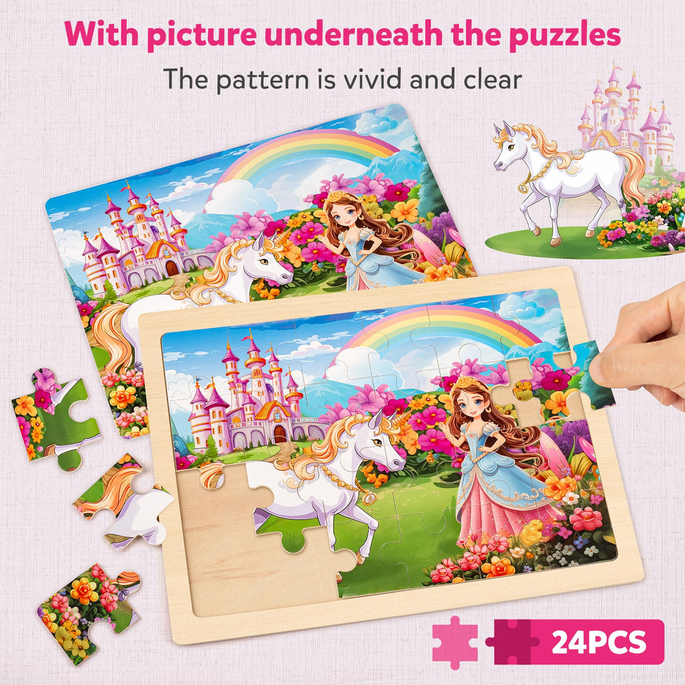 SYNARRY colorful unicorn, princess, and fairy artwork on wooden puzzles