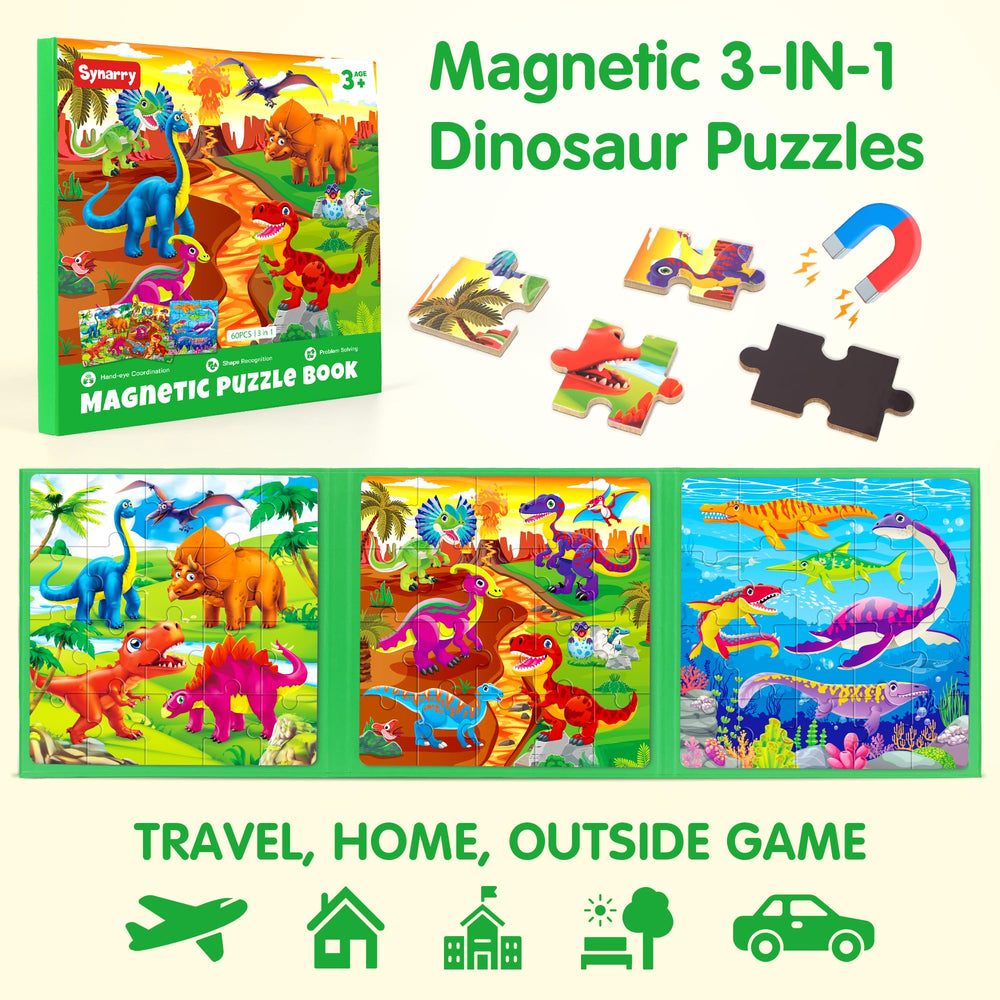 Synarry dinosaur puzzles compact travel book keeps kids busy in cars.