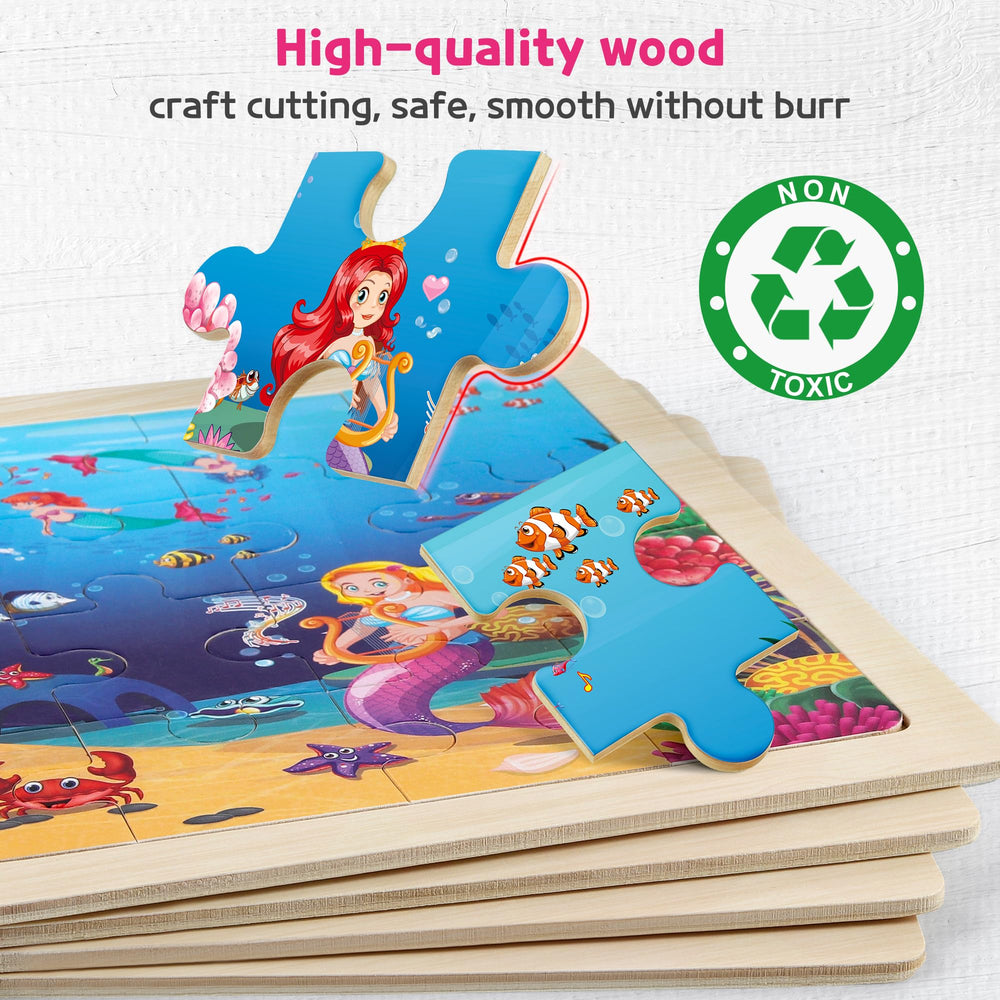 SYNARRY Flower Fairy puzzle wood set encourages color recognition and focus.