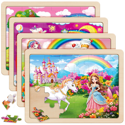 SYNARRY large unicorn princess fairy wooden puzzle box showing vibrant themes for imaginative play