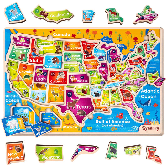 SYNARRY large USA map puzzle box boosts early geography learning for kids.