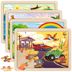 SYNARRY large wooden monster truck puzzles box with vibrant themes for kids.