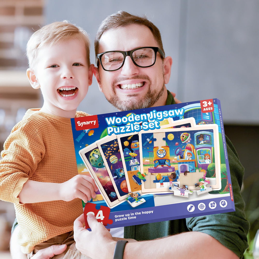 SYNARRY puzzle with thick frames keeps pieces in place during independent play.