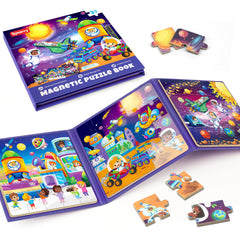 SYNARRY Space Puzzles box front with magnetic pieces for travel-friendly play.
