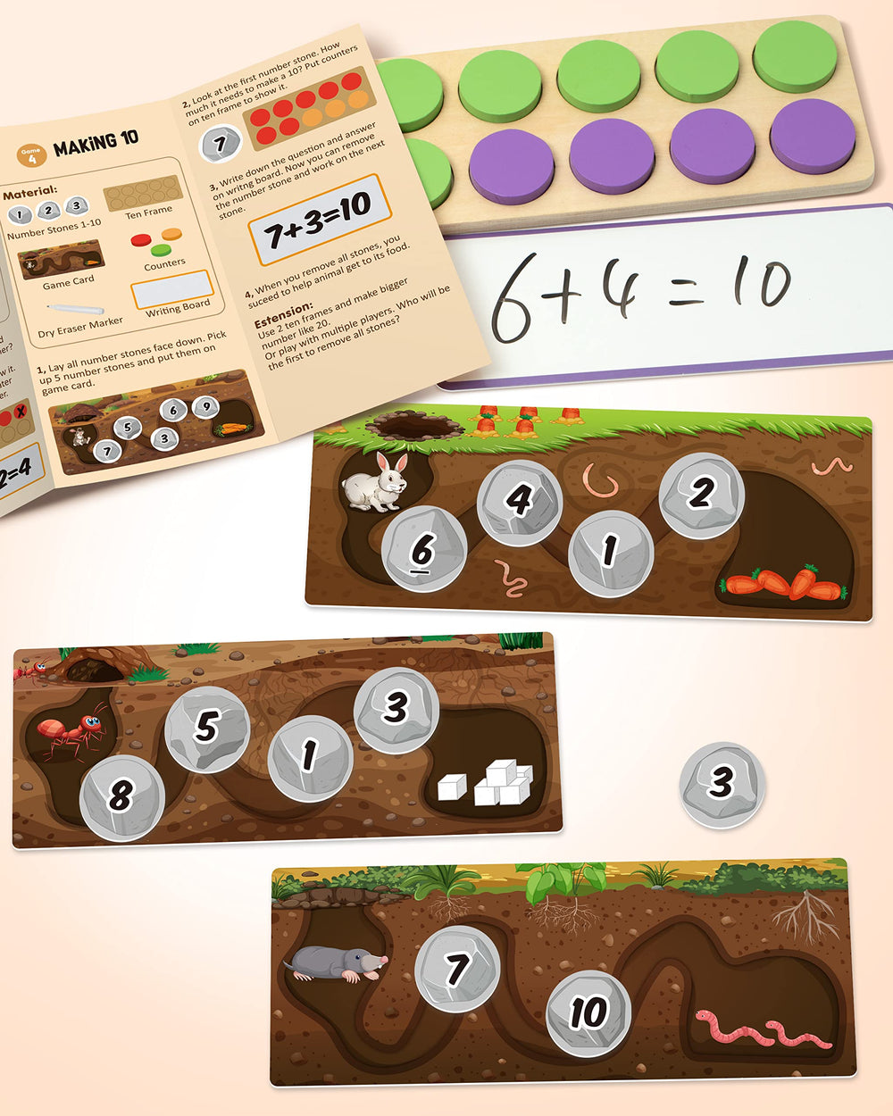 Sixty number stones aiding counting and basic place-value concepts