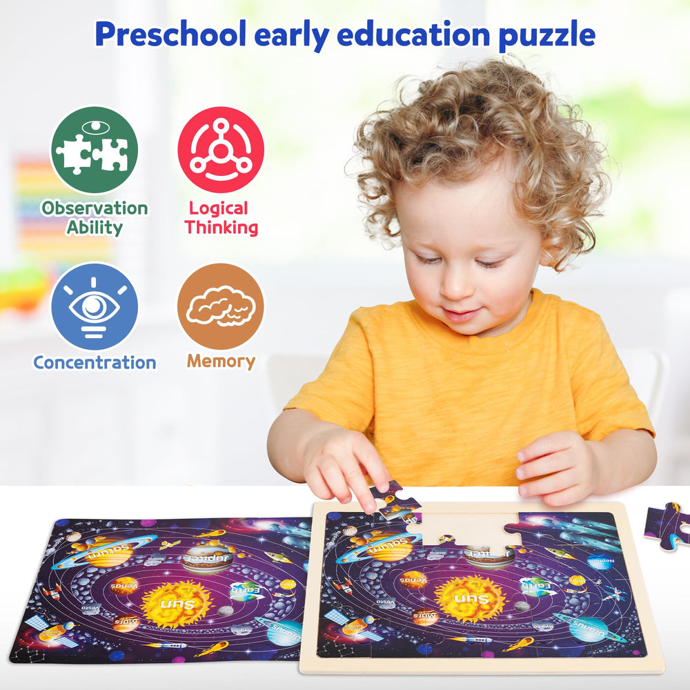 SYNARRY thick sturdy wooden puzzle frame keeps pieces in place during play