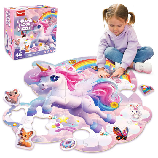 SYNARRY Unicorn floor puzzle box with vibrant artwork for imaginative play.