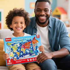 SYNARRY US World Puzzles packaging depicts two puzzles in gift-ready box.