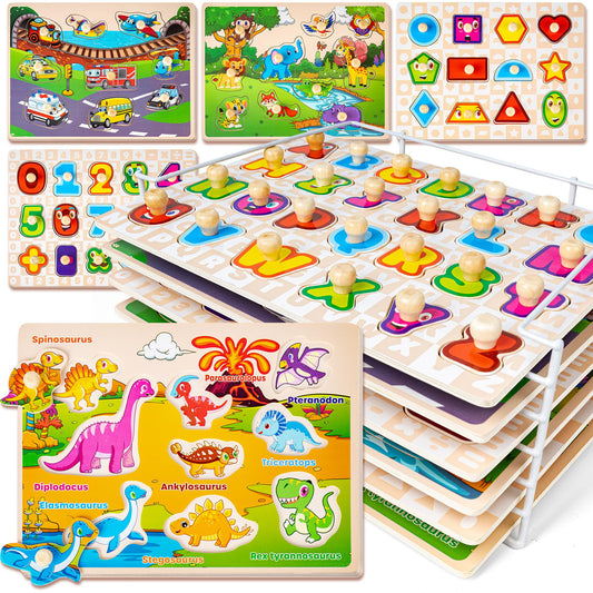 SYNARRY wooden puzzle alphabet learning set for toddlers supporting early literacy