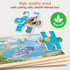 SYNARRY wooden puzzle train image encourages sequencing and hand coordination