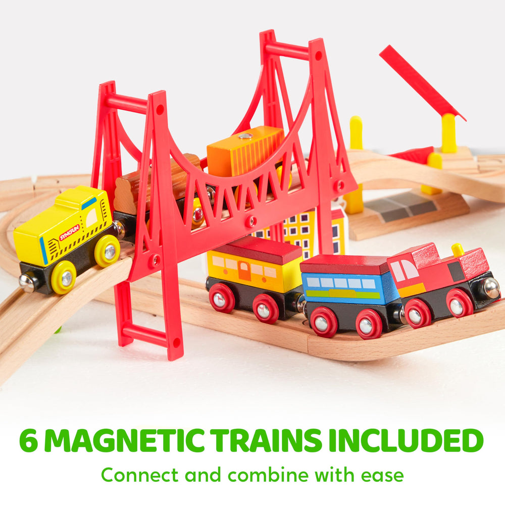 SYNCFUN 110PCS wooden train set crane-transport – realistic crane for cargo handling play