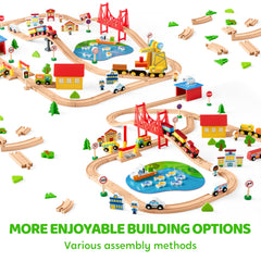 SYNCFUN 110PCS wooden train set magnetic trains – magnets enable smooth, interactive play