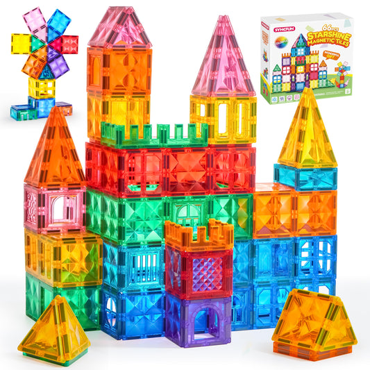 SYNCFUN 66pcs magnetic tiles set for vibrant 2D and 3D creations.