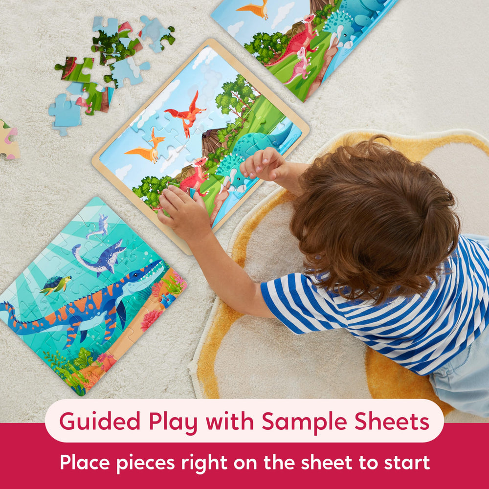 SYNCFUN 24-piece dinosaur puzzle scene promotes focus and problem-solving.