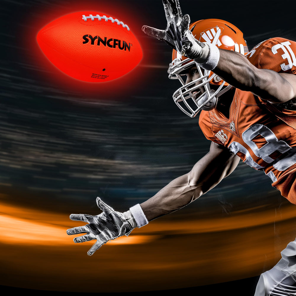 SYNCFUN glow football pump and spare batteries for uninterrupted play