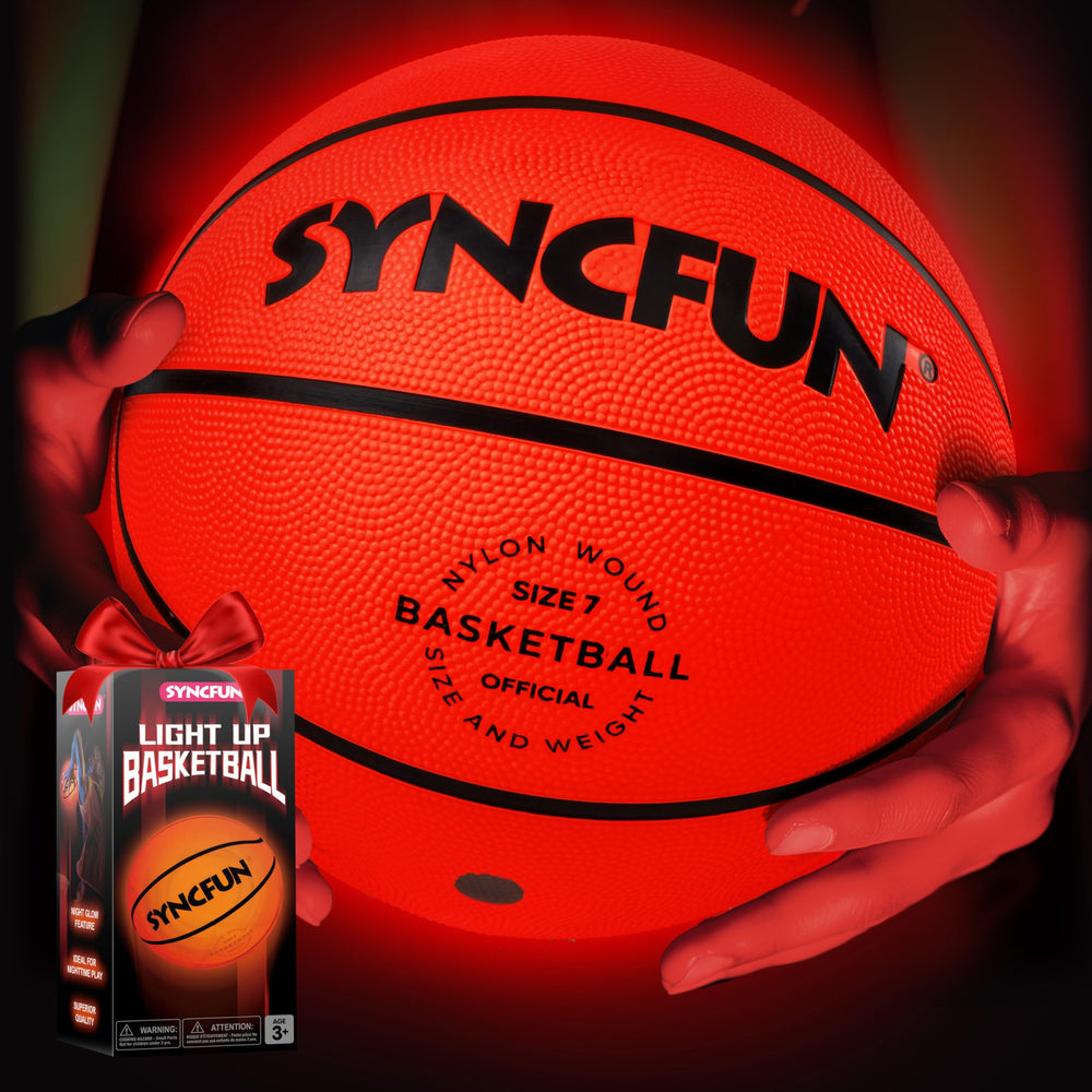 SYNCFUN Glow Basketball Size 7 glows with every bounce for night play.