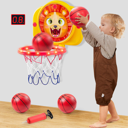 SYNCFUN mini basketball hoop front view with LED scoring boosts active playtime