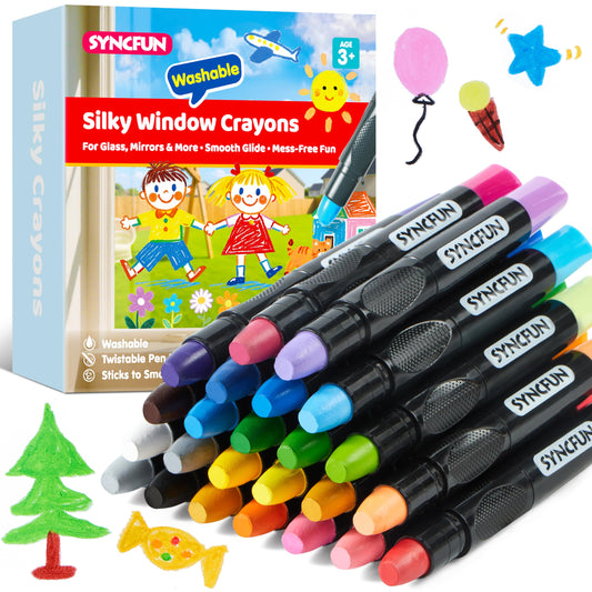 SYNCFUN twistable silky window crayons glide smoothly on glass for mess-free coloring
