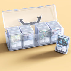 Sysdmno trading card box exterior with a sturdy handle for easy transport.