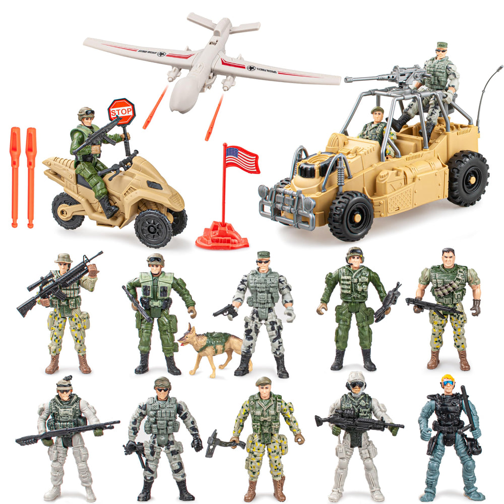 SYUUKH US Army men with K9 dog for realistic, imaginative play