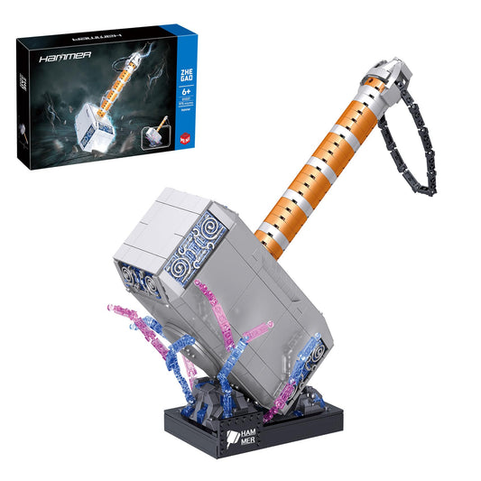 SZRUIZITEC Thor hammer building blocks arranged for display, ideal for imaginative play.