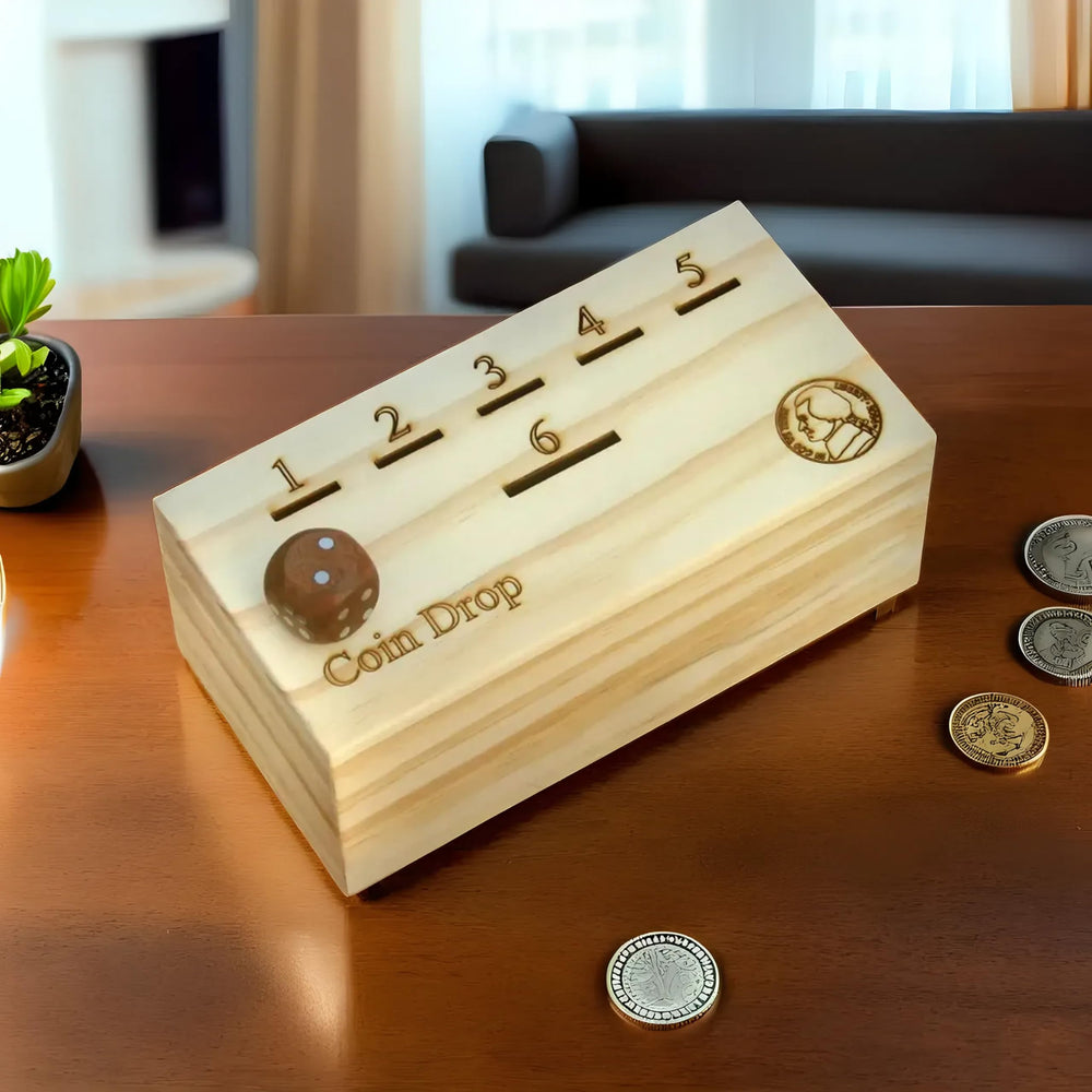 T one woods dice resting beside the wooden game board for quick, suspenseful rounds